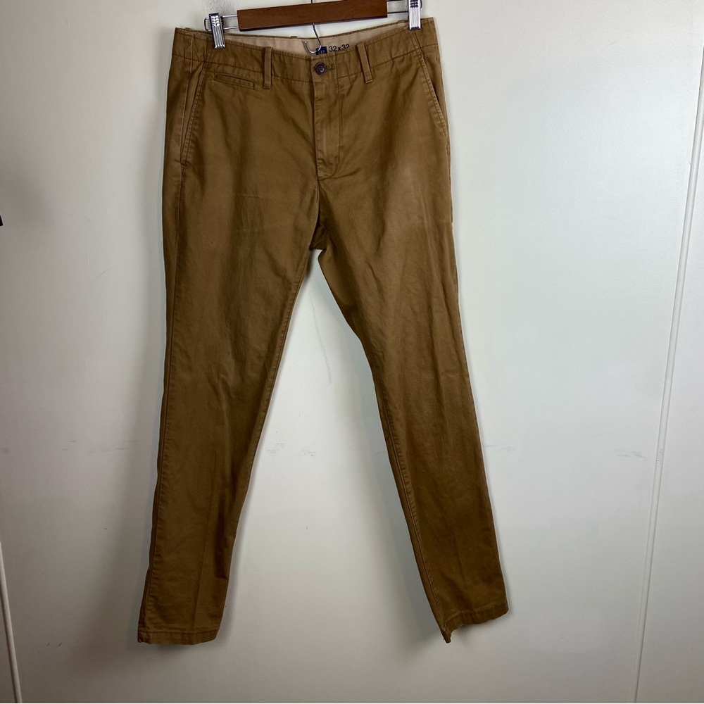 Gap Men’s Tan Lived In Skinny Chinos Khakis Pants Casual Size 32‎ x 32 Office